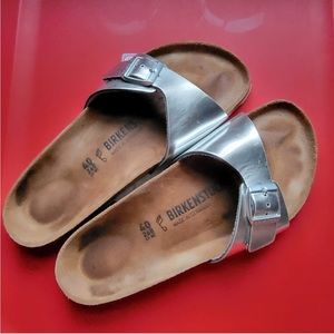Birkenstock Madrid Silver Slides Sz 40